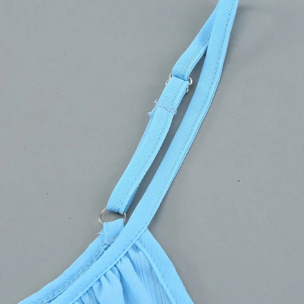 Light Blue Spaghetti Straps Pleated Ruffled Tank Top - Picture 13 of 13